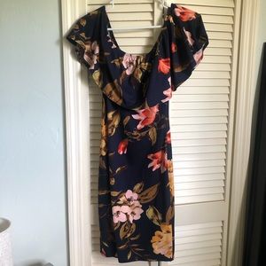 Foral off the shoulder ruffled bodycon dress